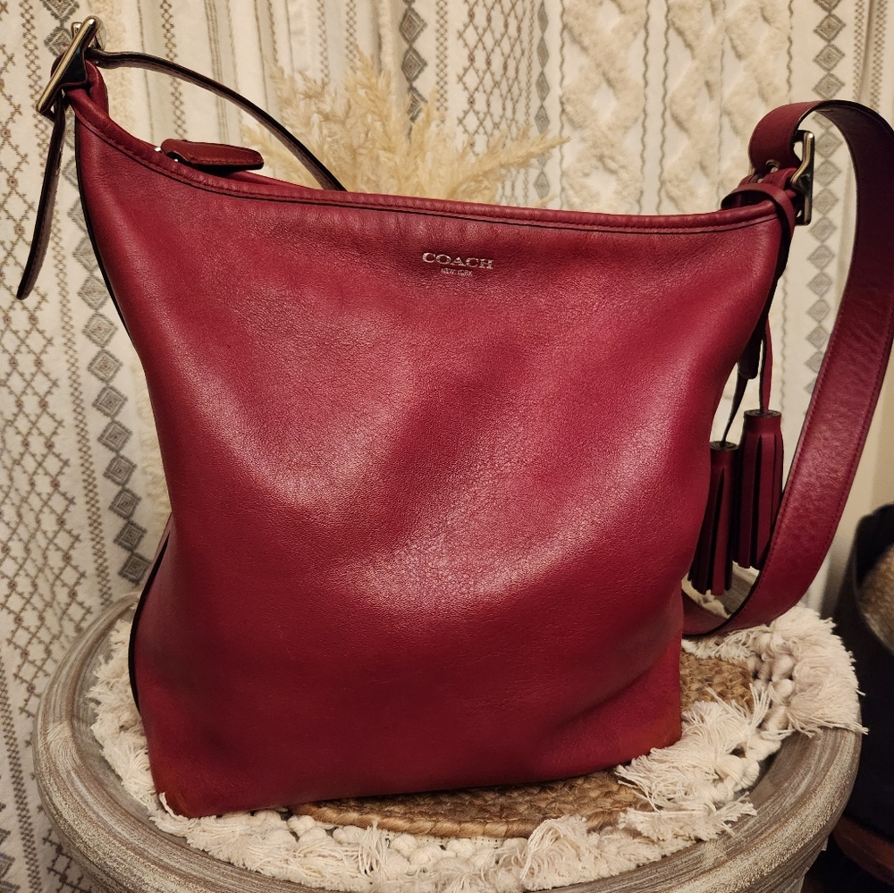 COACH Legacy Duffle Red Leather Shoulder Crossbody Tassel Purse Bag 19889